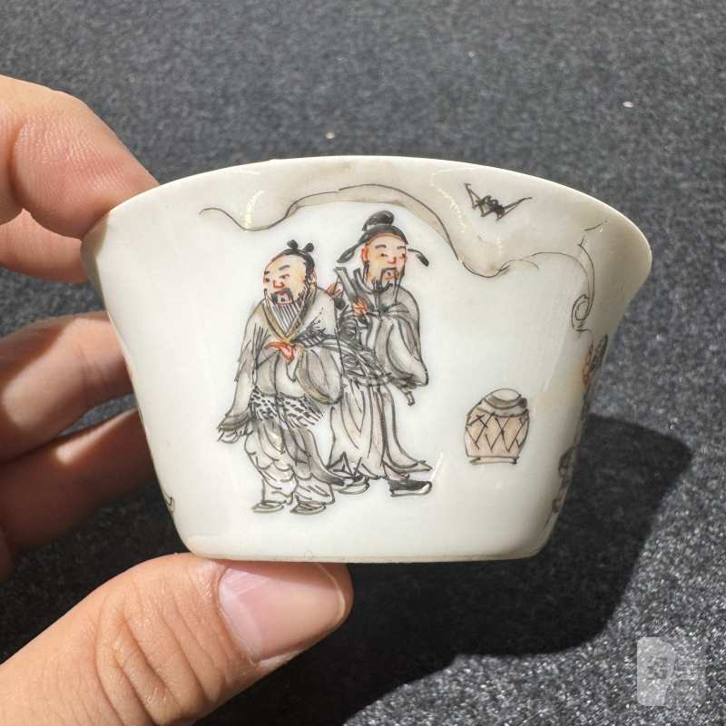 清雍正 墨彩人物故事图马蹄杯一组四件 - 图20